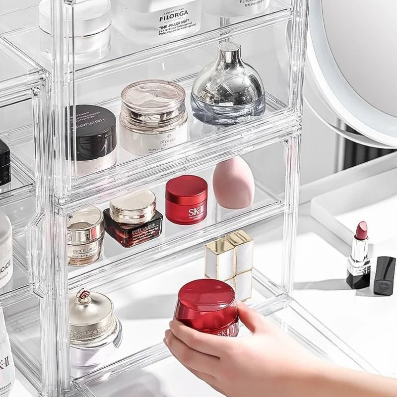 Acrylic Makeup Organizer Dustproof Storage Box with Display Case