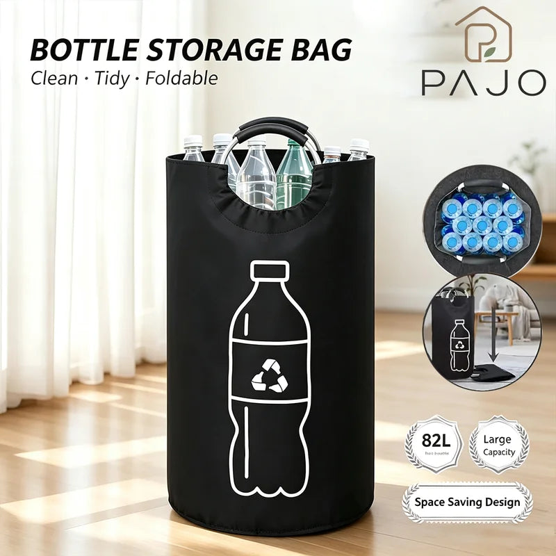 Large Capacity Folding Recycling Bin with Aluminum Handle 82L Bottle Storage Basket
