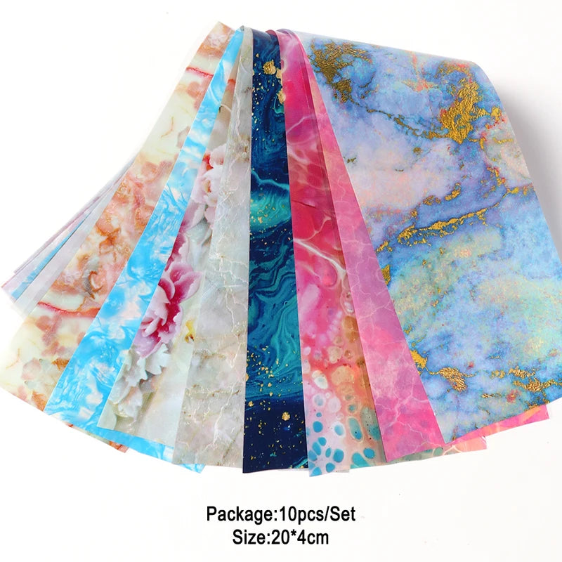 10pcs Marble Nail Foil Transfer Stickers Watercolor Geometric Nail Art