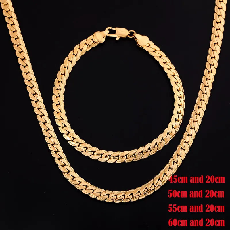 Silver 18K Gold Color Chain Bracelets and Necklace Set for Women Men Jewelry
