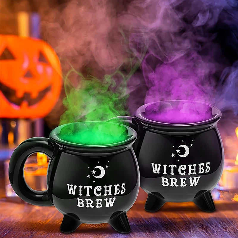 Halloween Witch Cauldron Coffee Mug Black Ceramic Drinkware - 340ml