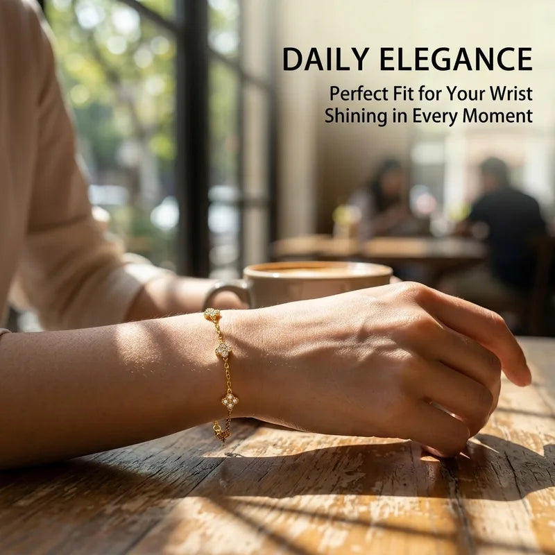 Gold Color Flower Zircon Bracelet - Hypoallergenic Stainless Steel Jewelry for Women
