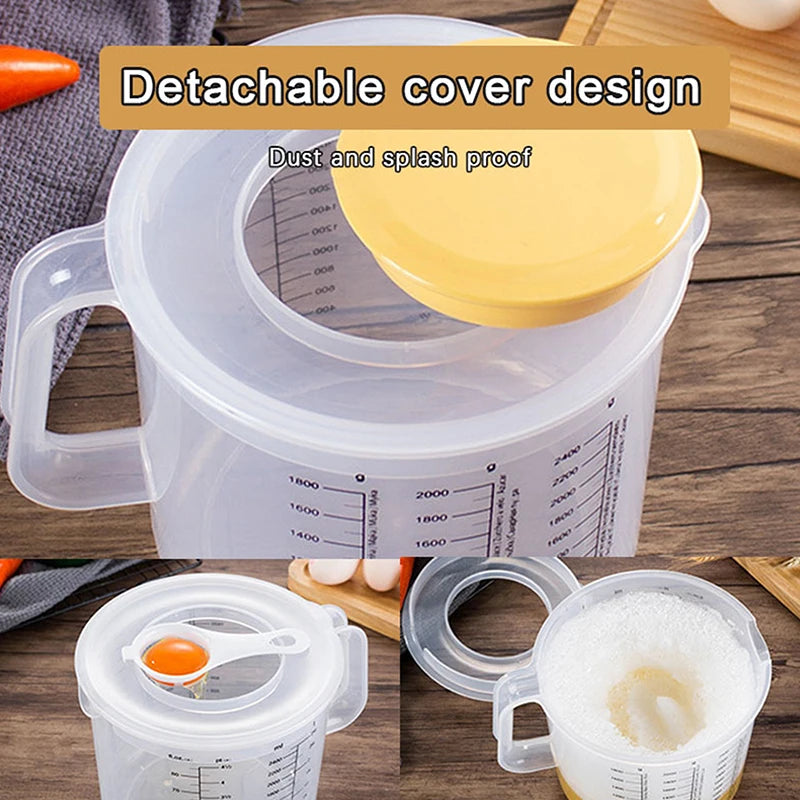 Large Capacity Baking Measuring Cup with Lid - 2.5L Mixing Bowl for Kitchen