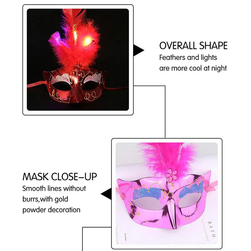 Feather LED Glowing Mask for Masquerade Carnival Halloween Party Costume