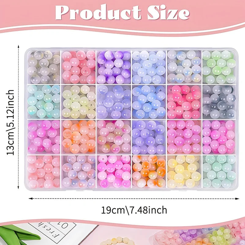 Crystal Glass Beads Jewelry Making Kit - 24 Colors, Round Party Style, 480pcs