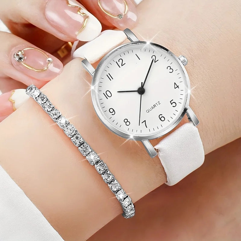 Fashion Women's Quartz Watch with Leather Strap and Diamond Accents - Multiple Colors