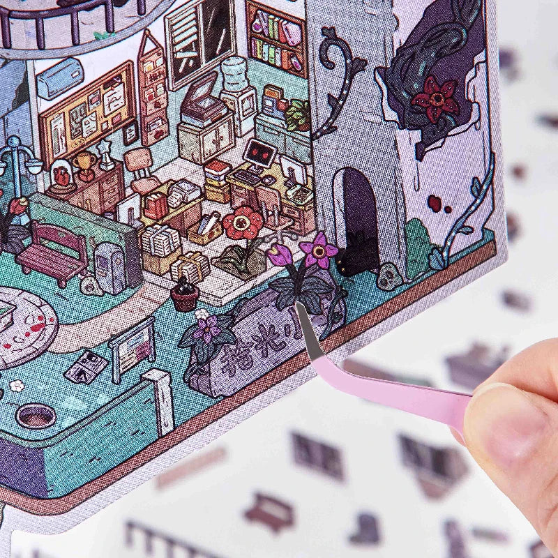Kawaii Milky Way Forest Landscape Sticker Set - DIY Cabin Scene, Multiple Colors