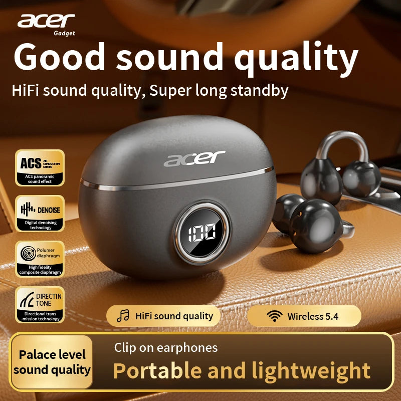 Bluetooth Earphones Wireless Ear-Clip Headphones Noise Reduction for Calls Sports