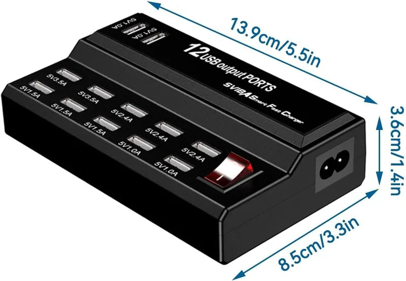 12-Port USB Charging Station Multi-Device Power Hub with EU Plug