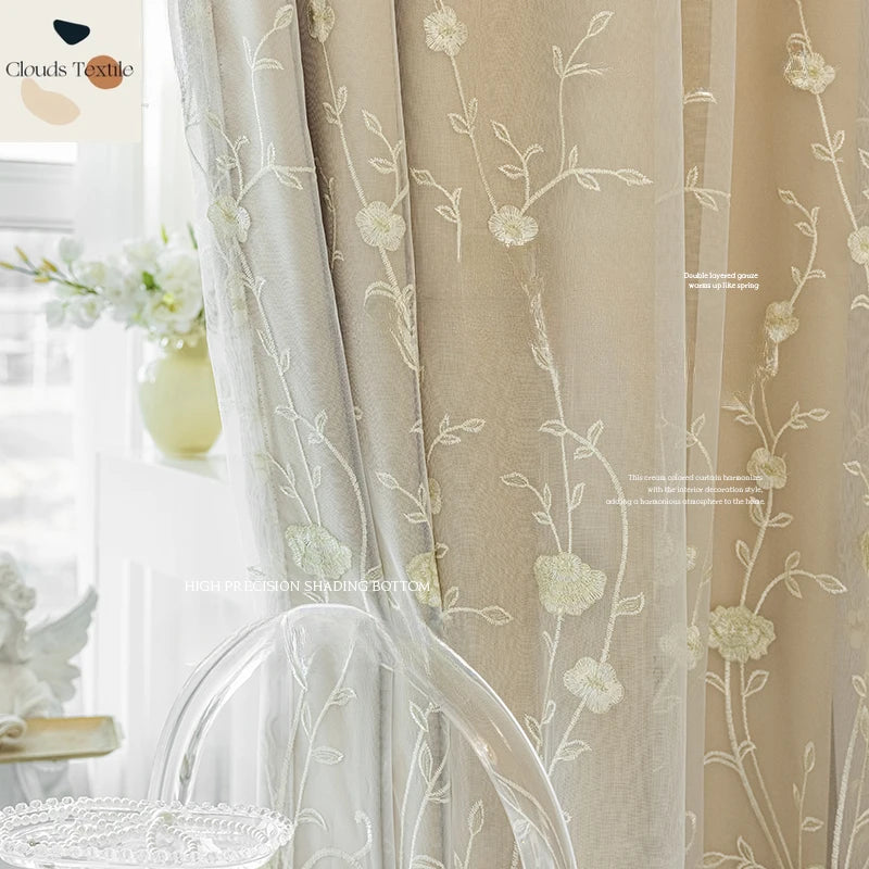 Cream Style Double Curtains for Living & Bedroom Blackout Gauze Customizable