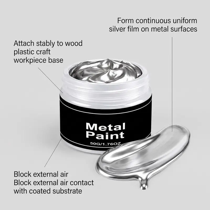 Silver Metal Paint 50g Quick Dry Anti-Crack Waterproof Coating for Wood & Metal