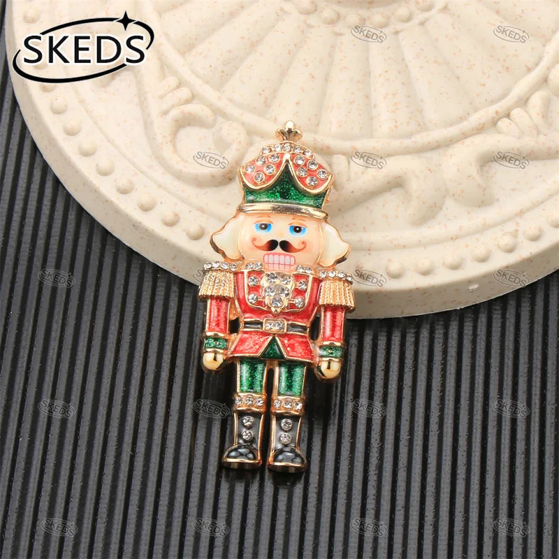 Christmas Nutcracker Brooch - Blue & White Porcelain Style Lapel Pin Gift
