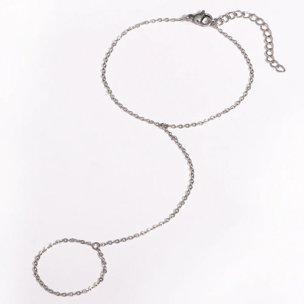 Minimalist Stainless Steel Multi-Layer Finger Ring Bracelet for Women Jewelry
