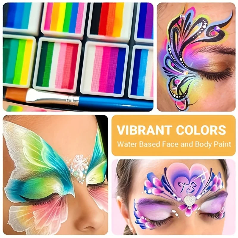 Face & Body Paint Kit with 65 Colors, 32 Stencils, Brushes & Sponges for Creative Makeup and Art