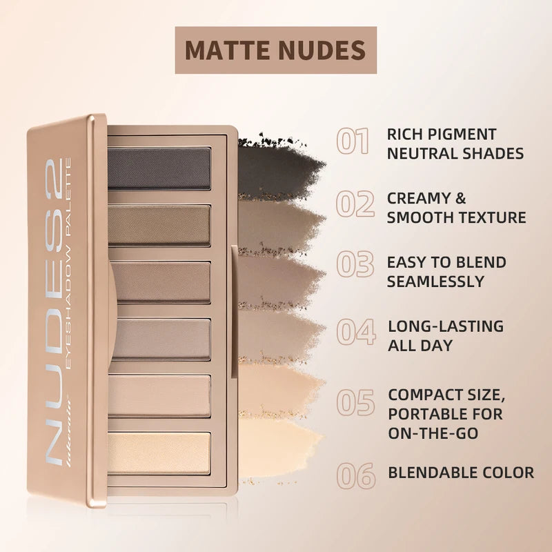 Long-Lasting Neutral Eyeshadow Palette with 3 Brushes - Matte & Waterproof Finish