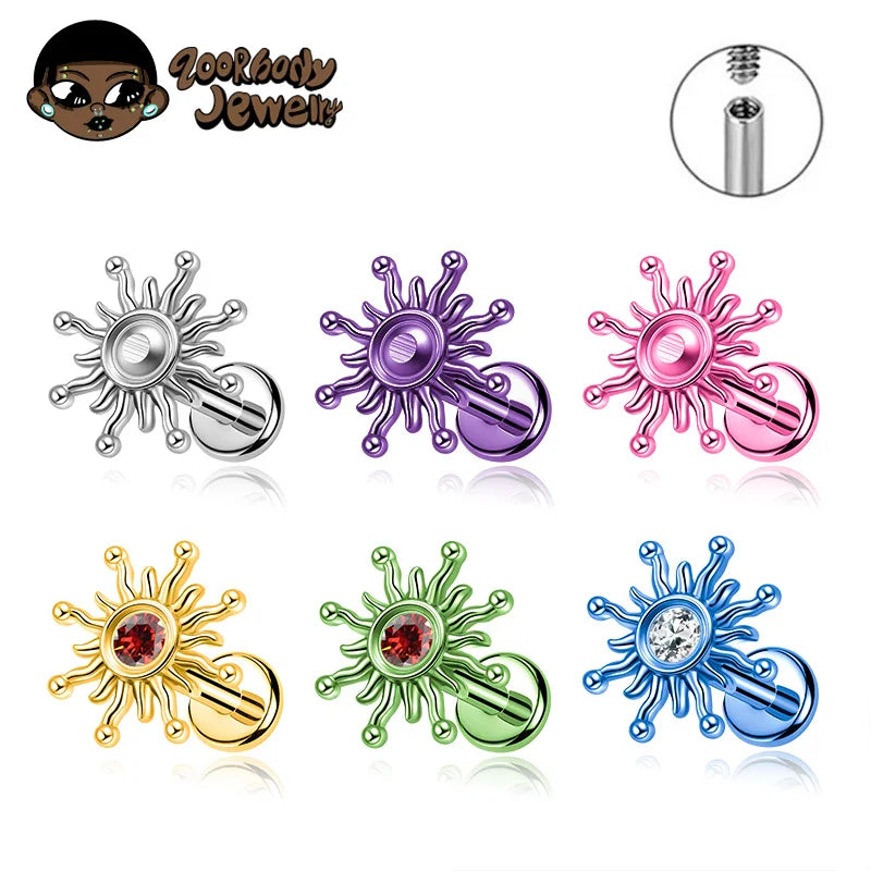 Titanium Cartilage & Lip Ring Set with Color Variants and Main Stone Options
