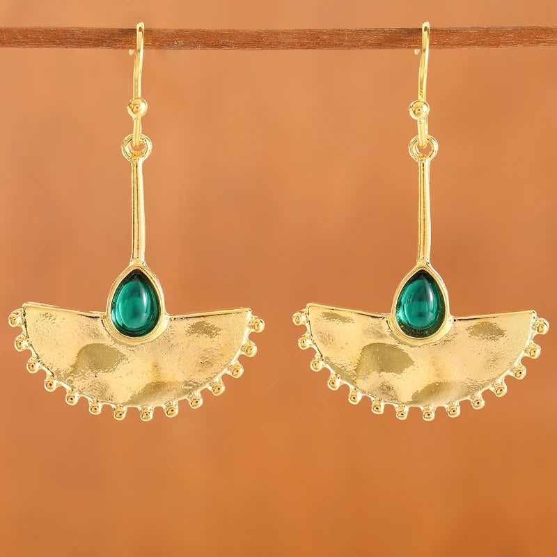 Bohemian Retro Water Drop Gem Dangle Earrings for Vacation & Party