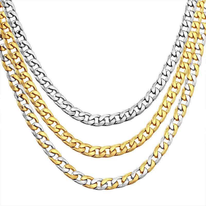 Fashion Cuban Chain Necklace for Men and Women Silver Stainless Steel Hip-Hop Jewelry