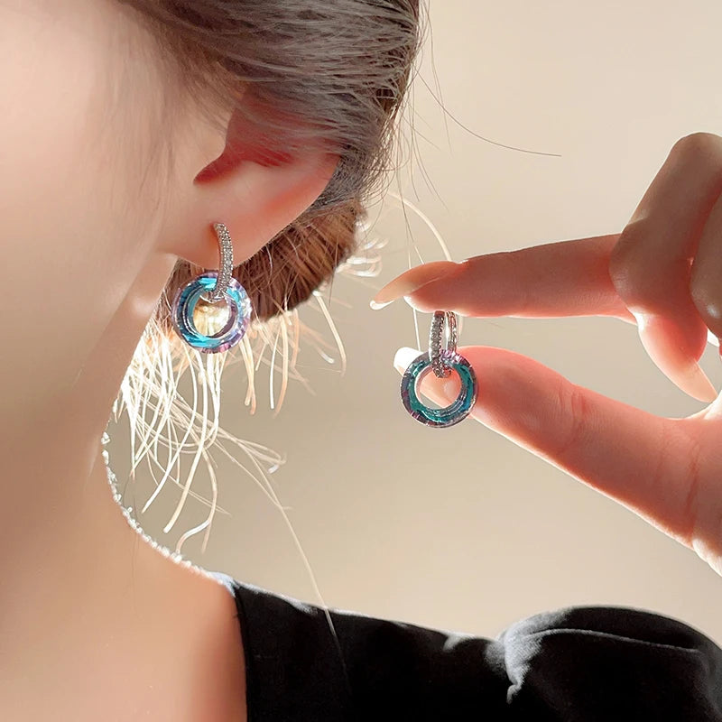 Summer 2024 Fantasy Crystal Circle Ring Buckle Pendant Earrings Jewelry Set for Women