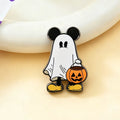Halloween Ghost Mouse Brooch with Jack-o'-Lantern Cartoon Pin Cute Anime Badge Accessory
