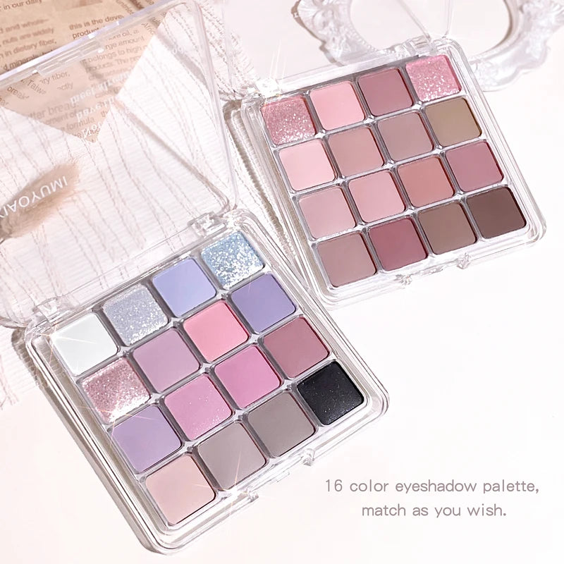 16-Color Sunset Magic Eye Shadow Palette with Pearl & Matte Finishes - Earth Tones