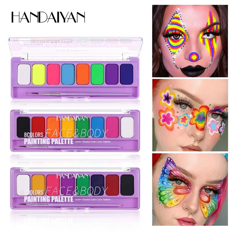 8-Color Fluorescent UV Face & Body Paint Palette for Halloween Party Cosplay