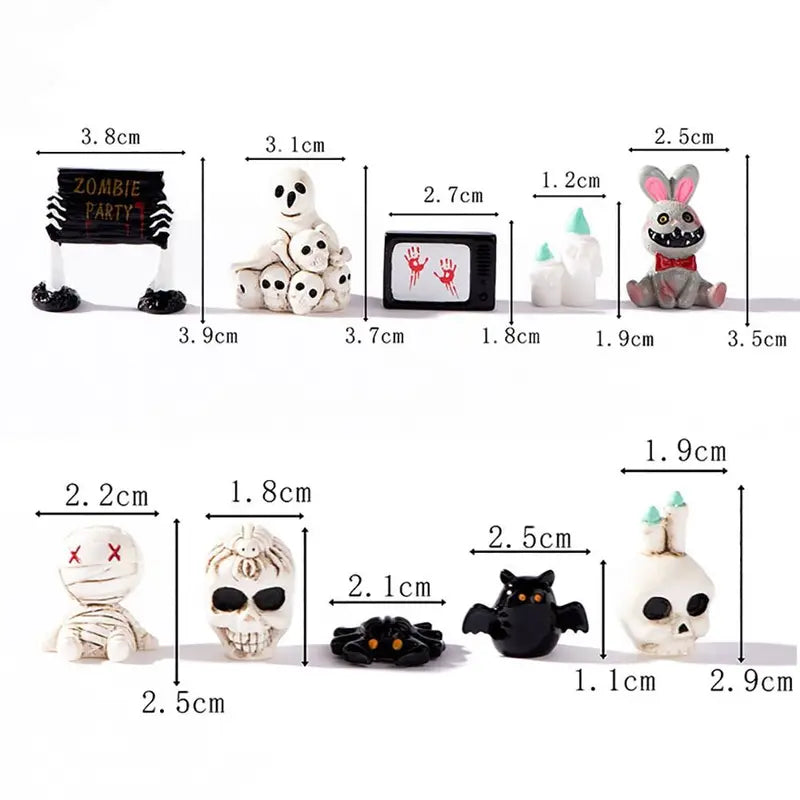 Halloween Miniature Figurine Set - Spider Bat Skull Rabbit Pranky Decor