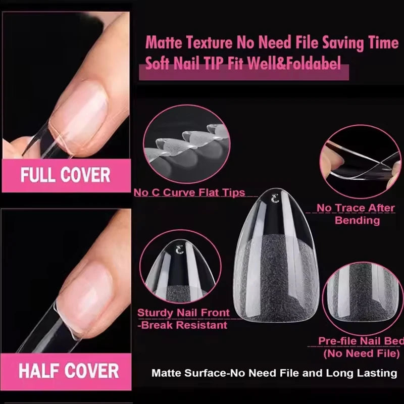 240 Pieces Half-Matte XXS Almond-Shaped Full Cover Soft Gel Nail Tips - Extra Short Nail Bed