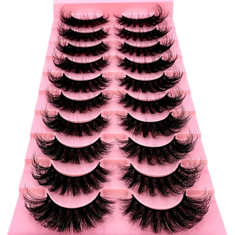 10 Pairs Dramatic Fluffy Faux Mink Cat Eye Lashes - Wispy Long Volume False Eyelashes