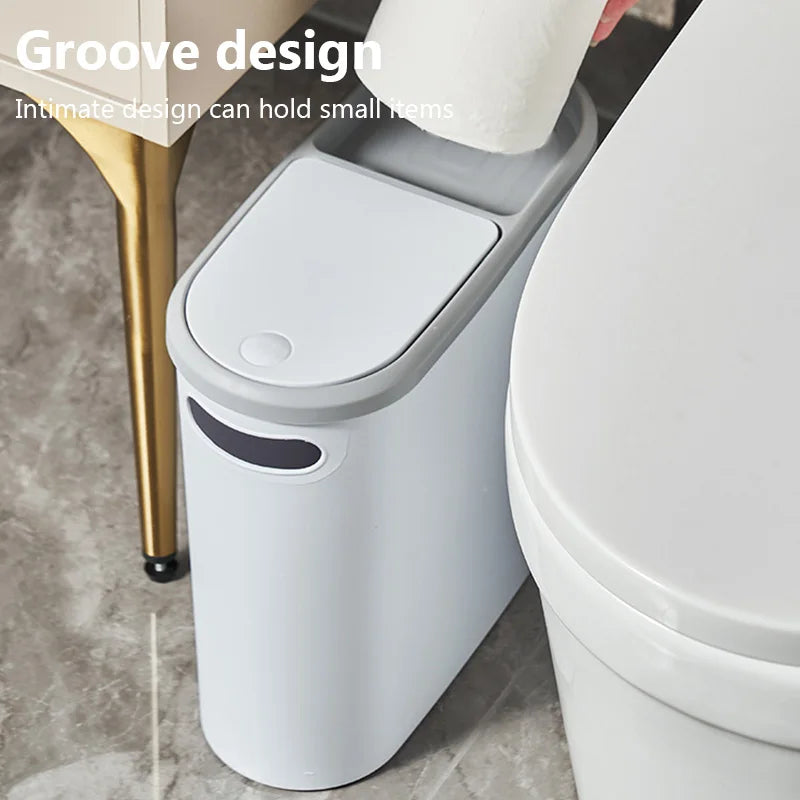 Large Capacity Bathroom Trash Can with Lid - Creative Plastic Garbage Bin for Kitchen & Room