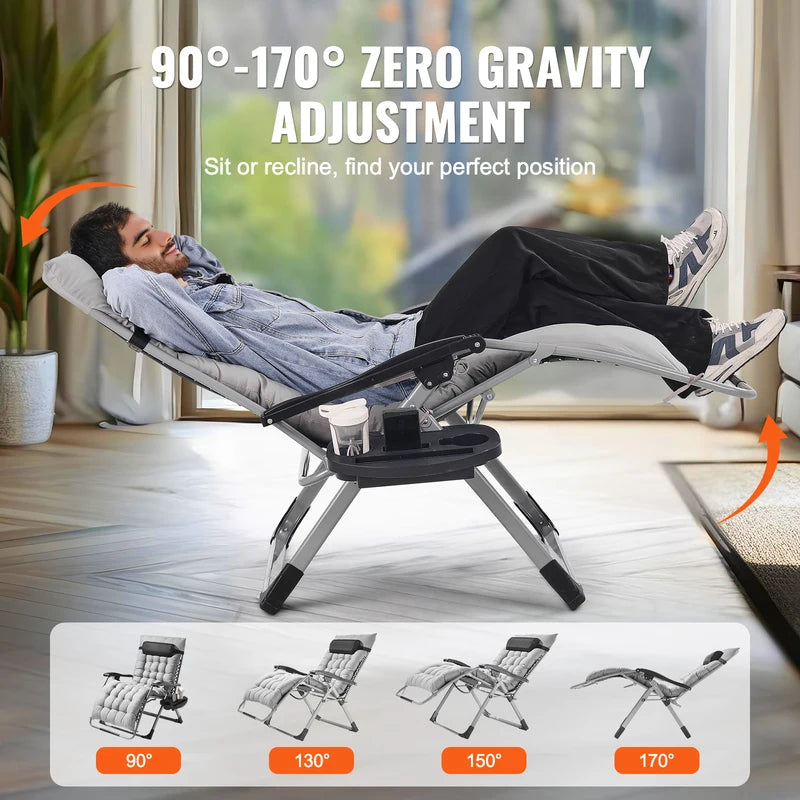 Zero Gravity Lounge Chair Recliner with Cushion Footrest & Cupholder - Adjustable Outdoor Recliner