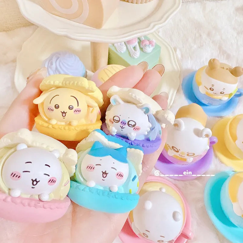 Cute Macaron Dessert Gacha Figure Set - Usagi Hachiware Momonga Toy Collection, Desktop Ornament & Cake Topper