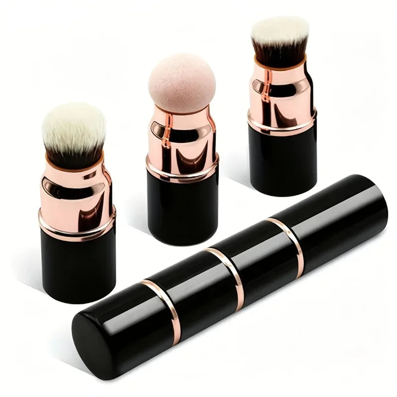 3-in-1 Portable Makeup Brush Set with Detachable Sponge & Dust Cover