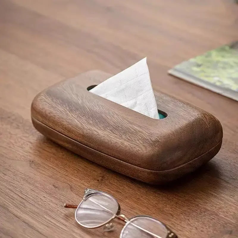 Luxury Wooden Tissue Box Cover - Premium Walnut Napkin Holder for Home & Desk