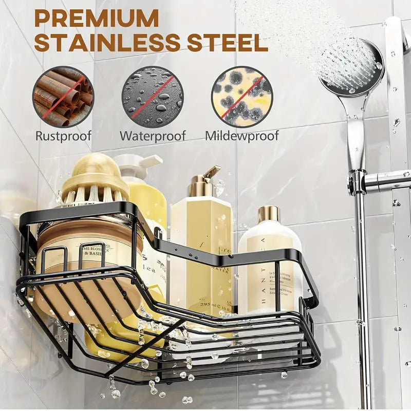 Adhesive Shower Organizer Set - Rustproof Stainless Steel Bathroom & Kitchen Storage Caddy