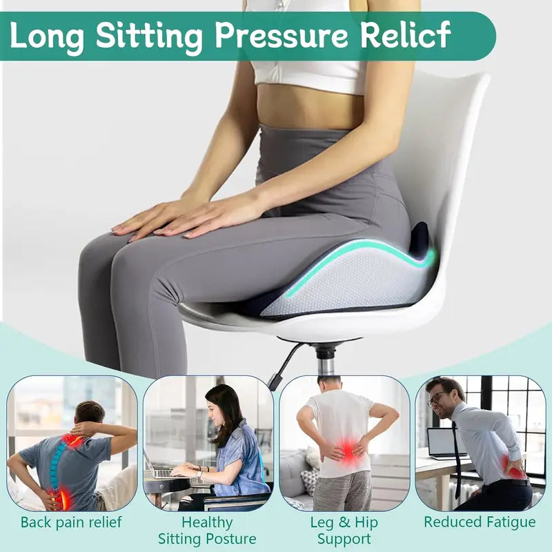 Orthopedic Memory Foam Seat Cushion for Tailbone Sciatica Back Pain Relief Black