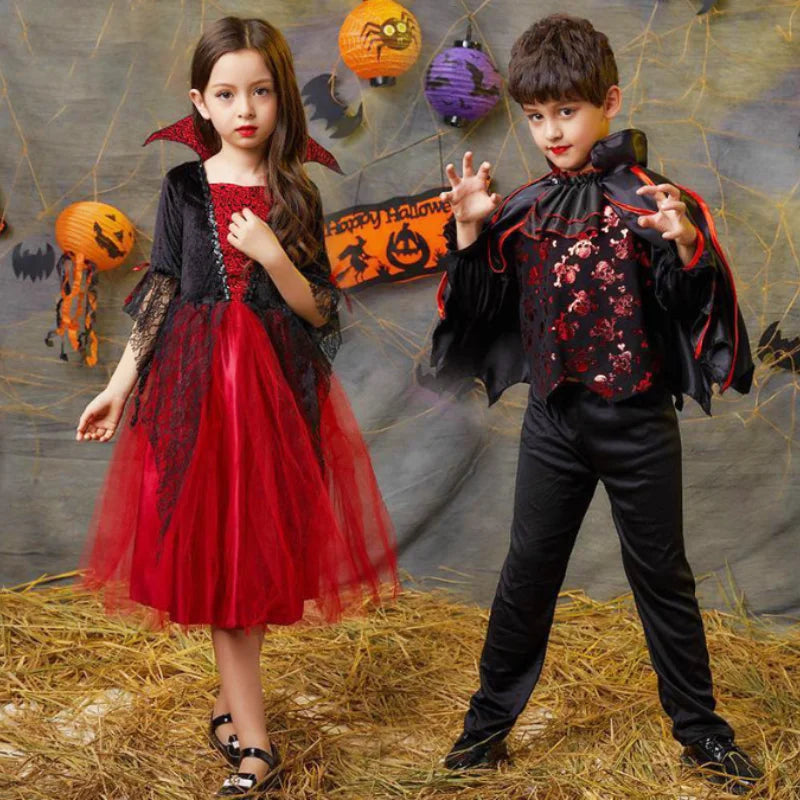 Kids Vampire Costume Dress for Halloween Girls Gothic Ghost Party Outfit