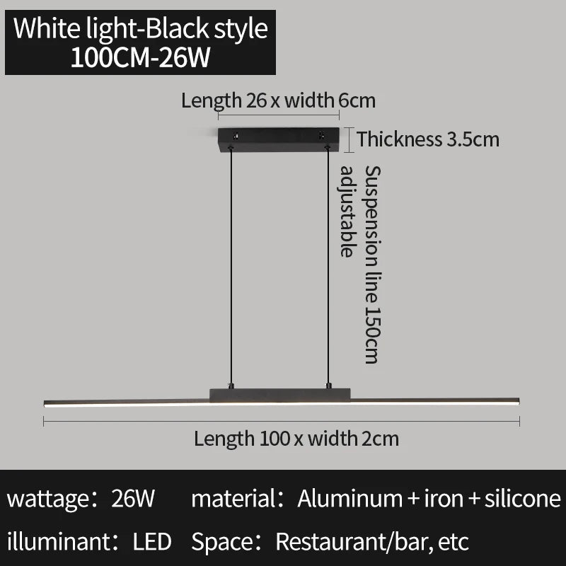 Modern Minimalist LED Pendant Light for Dining Room Adjustable Linear Chandelier in Gold