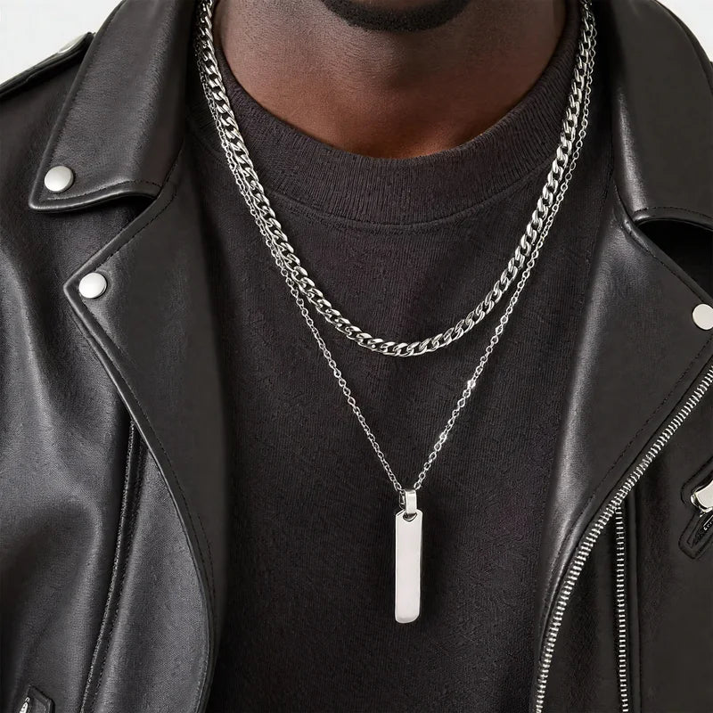 Men's Stainless Steel Layer Necklaces - Waterproof Cuban Chain Collar