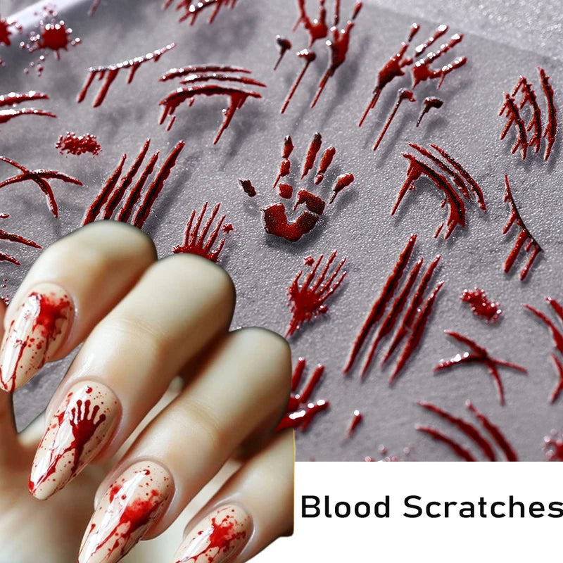 Halloween Bloody Hand Nail Art Stickers - Horror Themed Decorative Decals for Nails