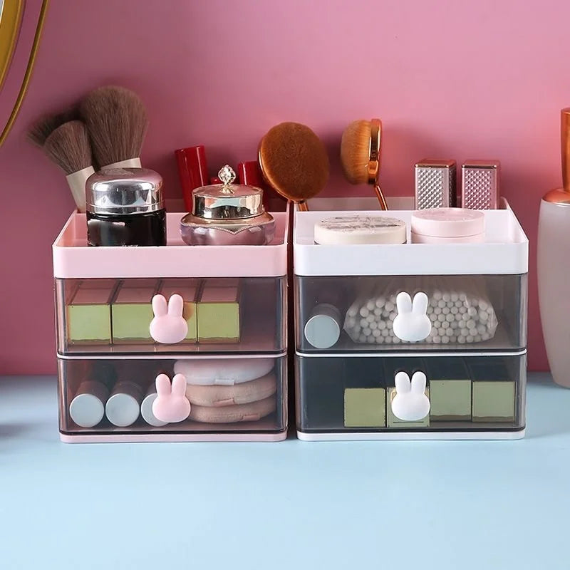 Transparent Drawer Storage Box with Sliding Drawers and Top Compartment for Office and Cosmetics Organization