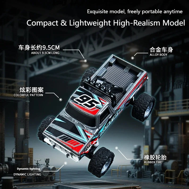Mini Alloy RC Car 1/64 Scale Remote Control Toy with Lights and Speed Adjustment