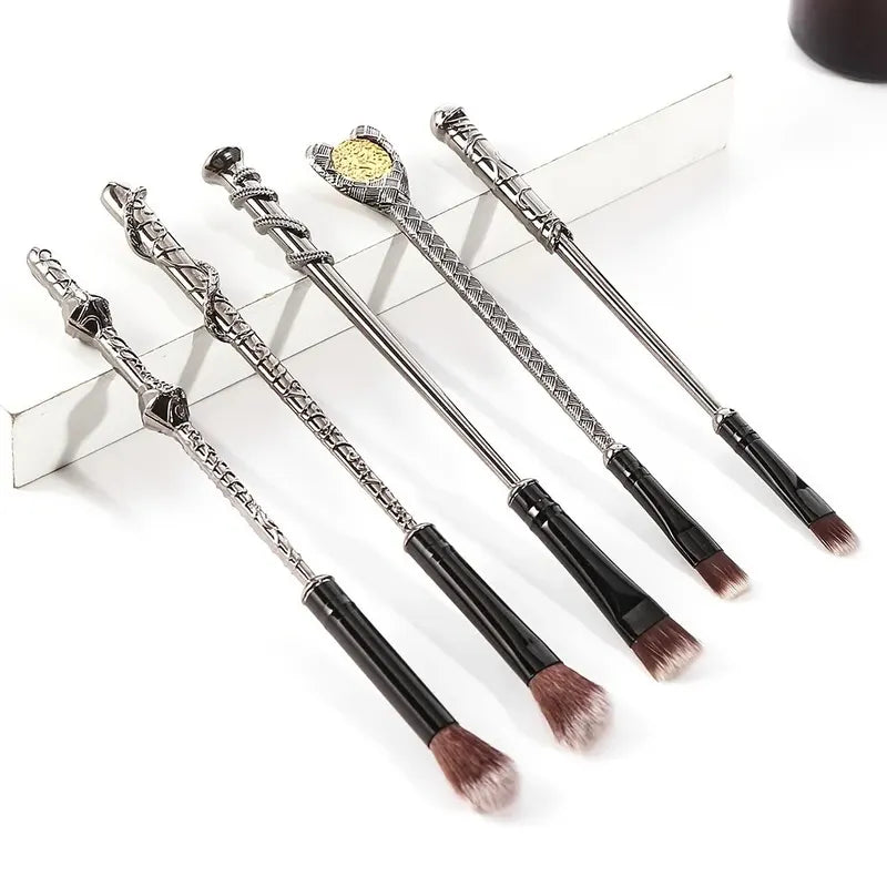 5PCS Makeup Brush Wand Set with Soft Synthetic Bristles & Metal Handles – Portable for Eyeshadow, Powder & Face Makeup