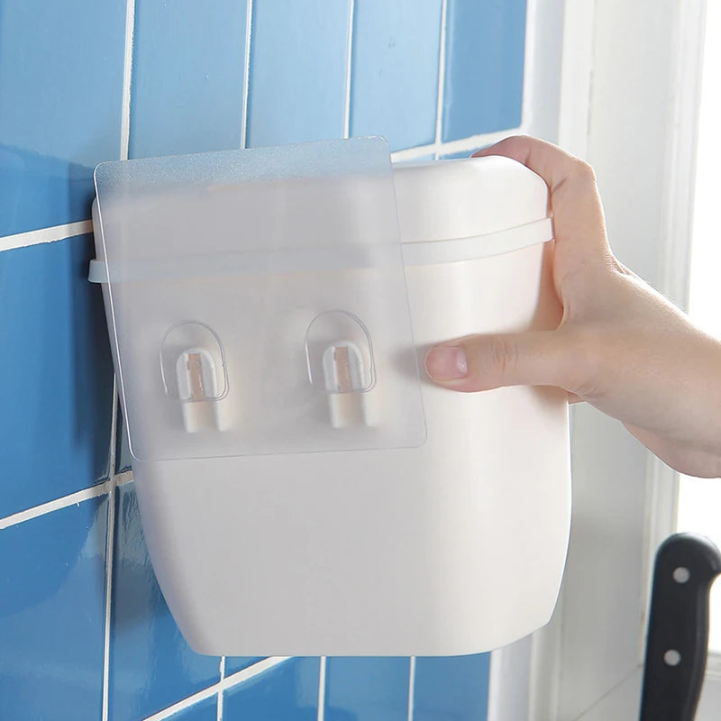 Mini Wall Mounted Trash Bin - White Plastic Wastebasket for Kitchen Bathroom Home