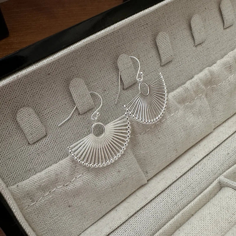 Sterling Silver Earrings for Women Fan Shape Hypoallergenic Jewelry Trendy Party Accessories