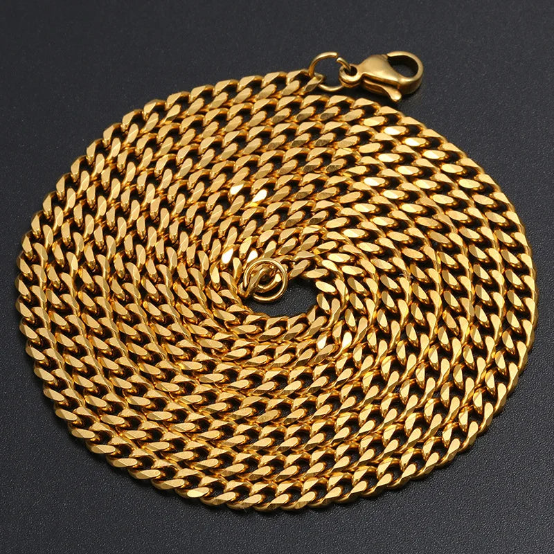 3mm Stainless Steel Rope Chain Necklace - Gold, Red-Brown & Length Variants