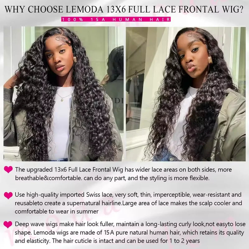 Deep Water Wave Lace Front Wigs for Black Women - Curly Human Hair, 13x6, 20-28 Inches