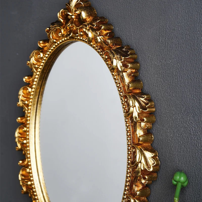Golden Oval Resin Wall Mirror - Room Decor Hanging Mirror for Bedroom