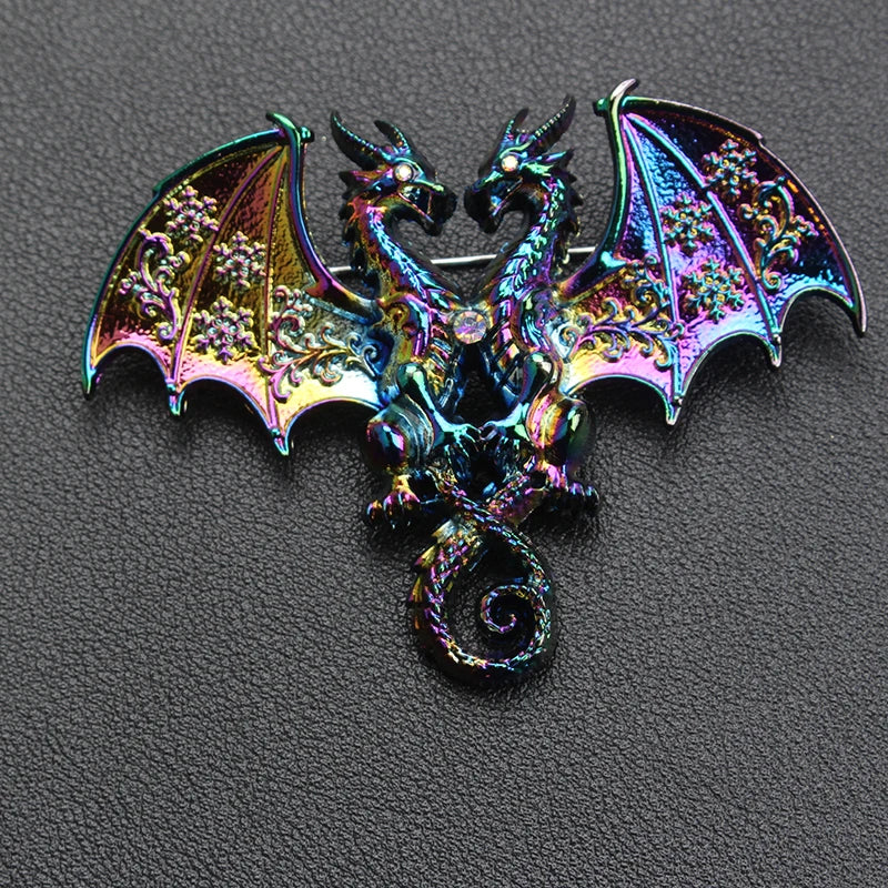 Double Head Dragon Brooch Jewelry for Women Men Wedding Party Accessories