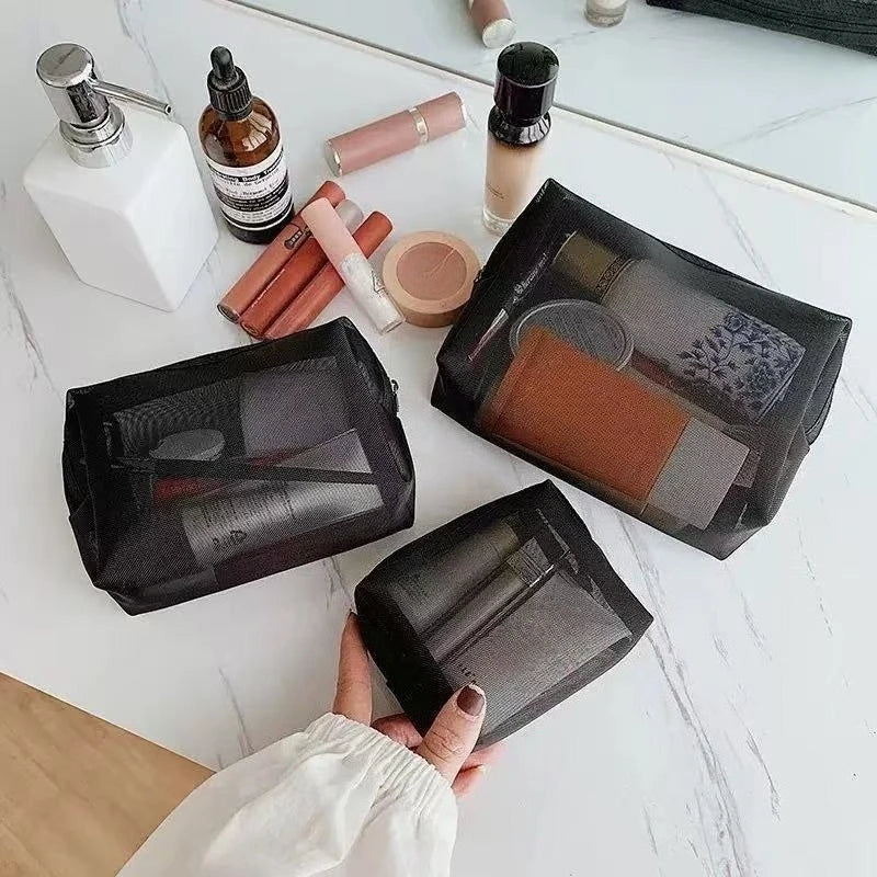 Mesh Makeup Bag Set for Travel - Portable Cosmetic Organizer for Women